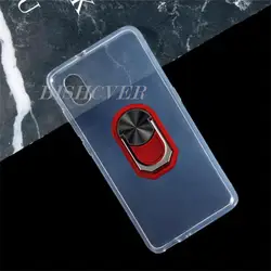 Back Ring Holder Bracket Phone Case - TPU Soft Silicone Cover for Alcatel 1B 2020 (Transparent C Red)