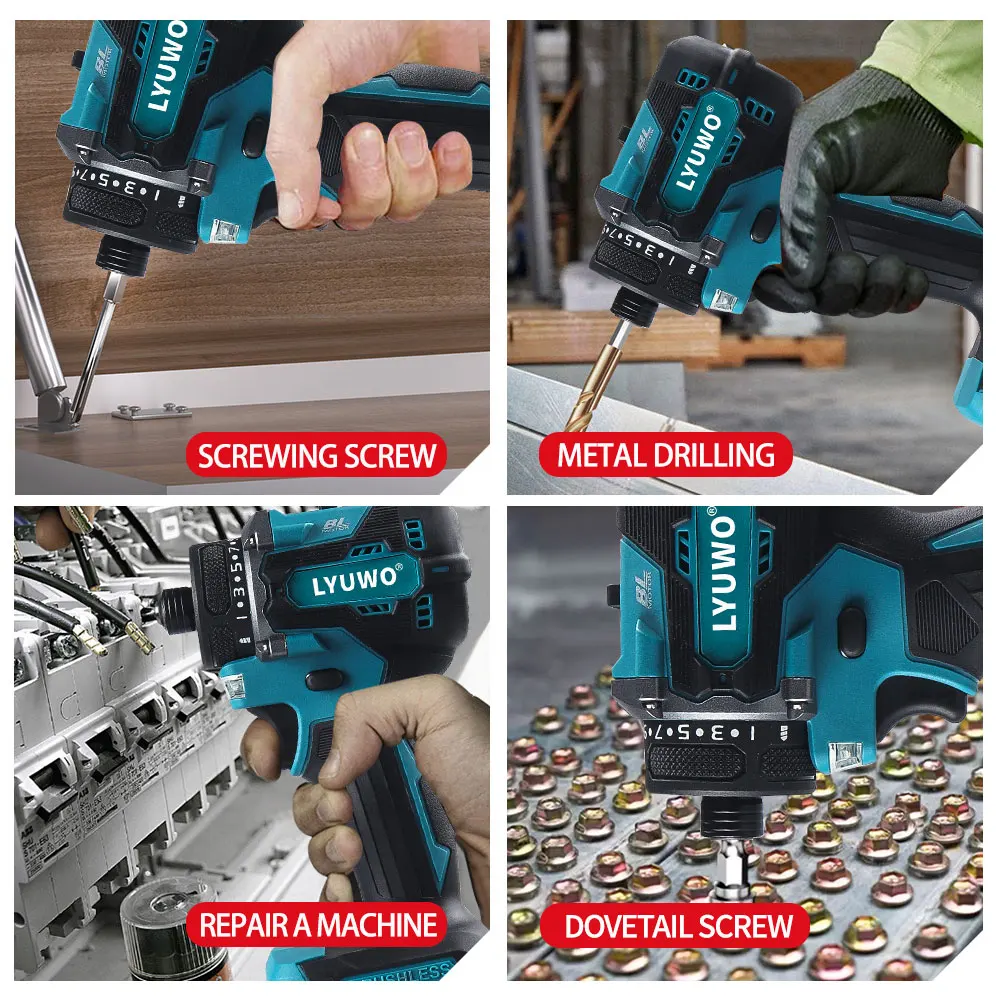 LYUWO 1/4 Inch Brushless Electric Screwdriver 20+1 High Torque Variable Speed Cordless Drill Power Tool For Makita 18V Battery 3