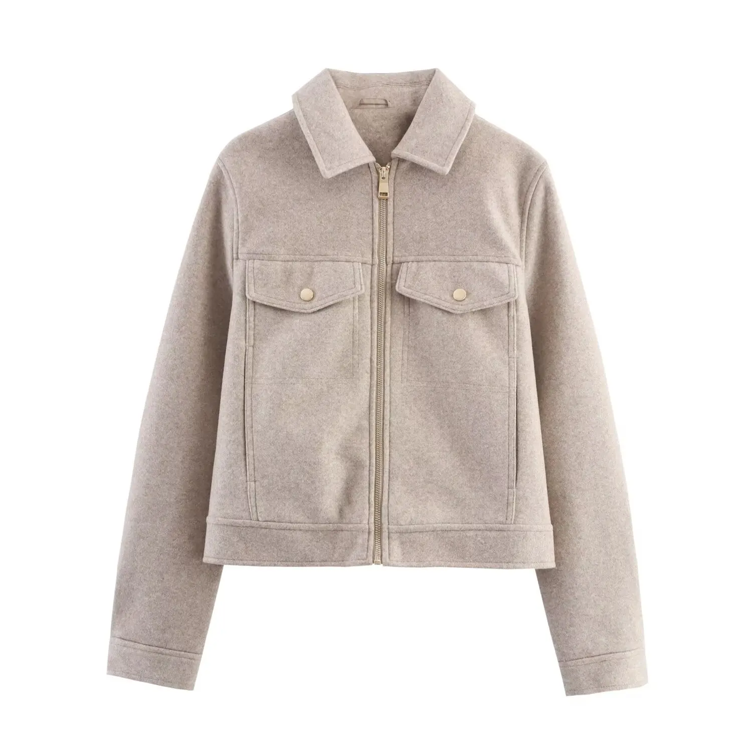 Women Jackets Streetwear Coat Autumn And Winter New Fashion Pocket Zipper Decoration Woman'S Solid Color Long Sleeves Short Coat