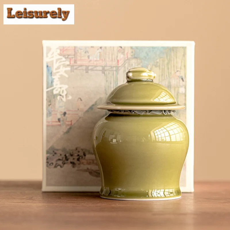 200ml Yaozhou Kiln Celadon Tea Box Organizer Moisture-proof Japanese Vine Melon Storage Tank Containers Tea Caddy Tableware Gift
