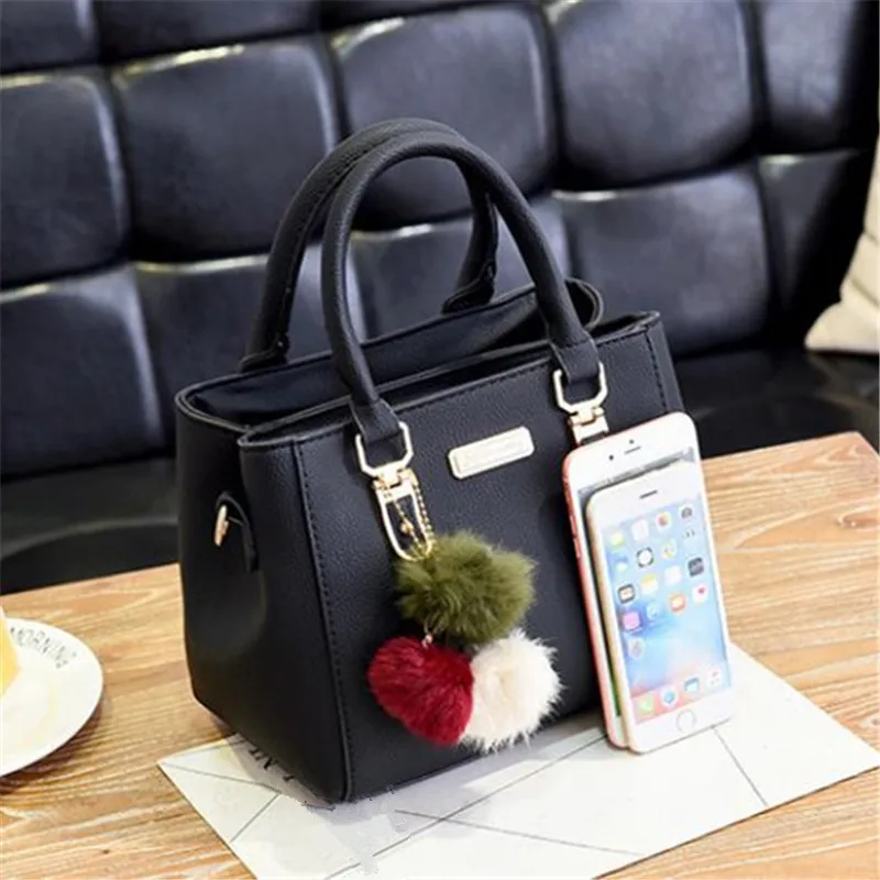 Retro Solid Color Handbag for Women, Everyday Shoulder Bag, Secure Travel Purses, Trendy Crossbody Bag with Pendant Furball