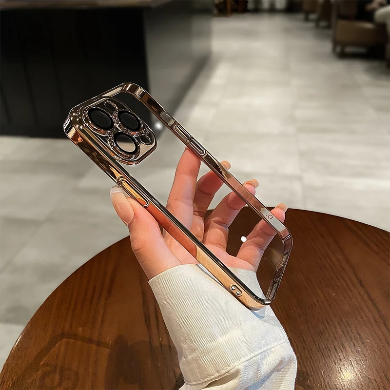 thumbnail image 1 of Luxury Plating Clear Silicone Phone Case For iPhone 15 14 13 12 11 Pro X XR XS Max 7 8 Plus Mini Lens Protection Case Back Cover, 1 of 5