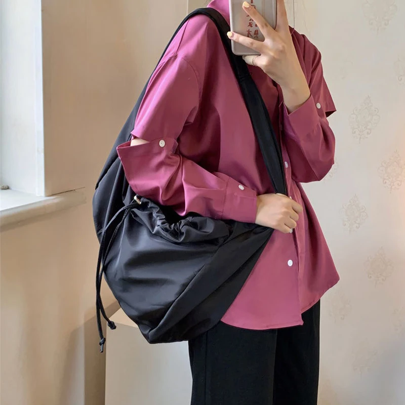 Casual Nylon Shoulder Bag Female Large Capacity Crossbody Bag Black  Shopping Tote Bag Travel Portable School Handbag Cool Hobo