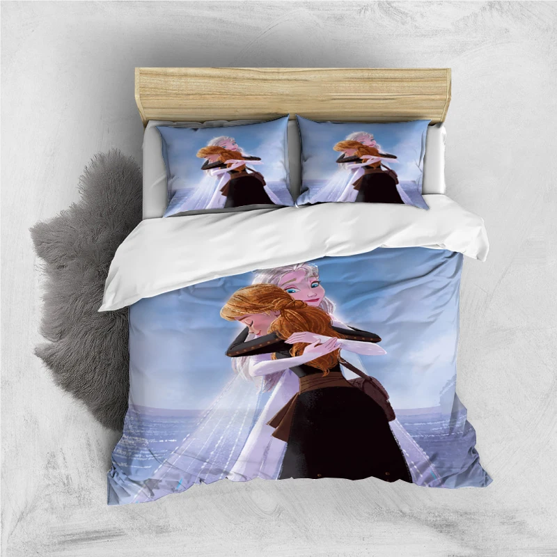 thumbnail image 1 of Juego de cama de tres piezas con estampado de dibujos animados de Disney Frozen Elsa y funda de almohada para niños o adultos, tamaño King, Queen, Full y Twin, 1 of 4