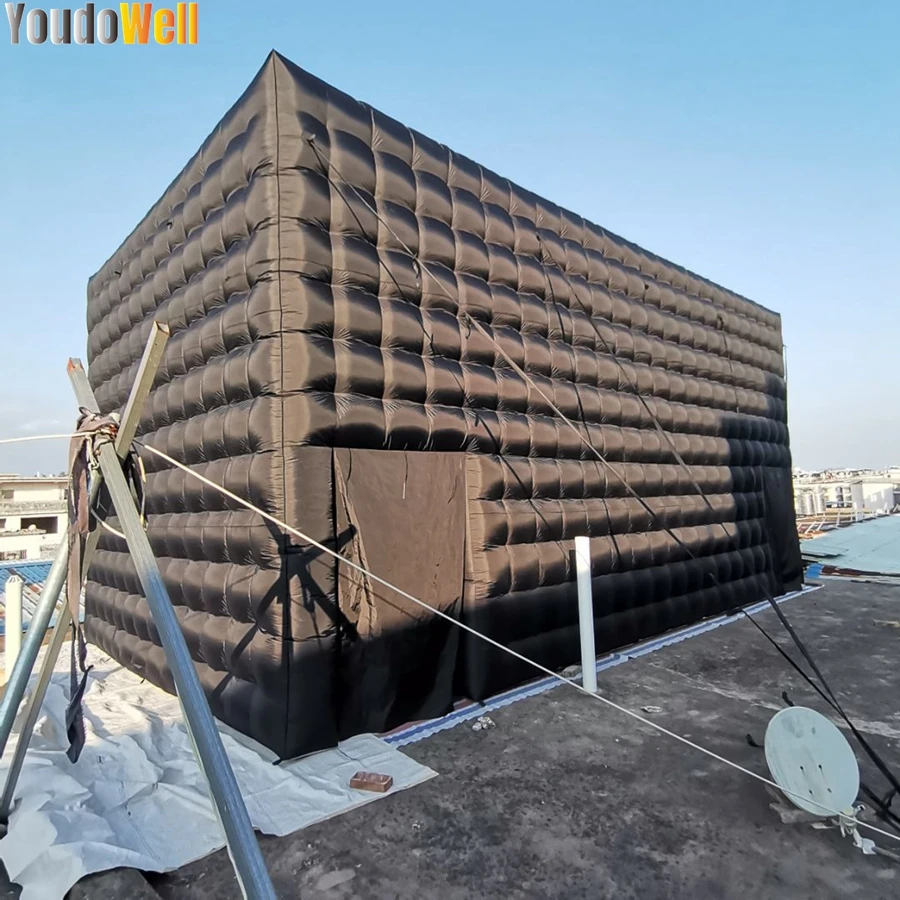 Black inflatable cube tent, tall tent, large space, two doors, suitable for outdoor party events 2