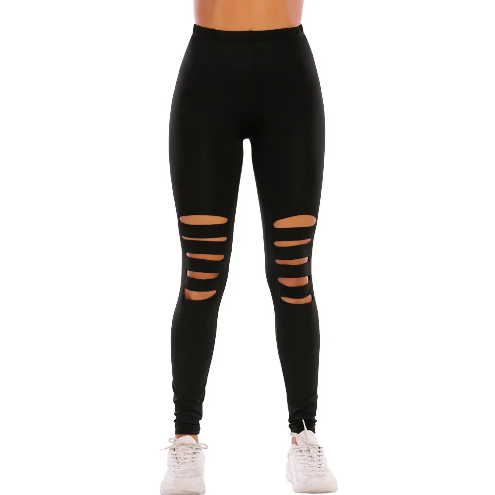 

Streetwear Hole Leggins Women Autumn Winter Bottom Trousers Sexy Leopard Print Tight Elastic Sports Black Casual Leggings Womens