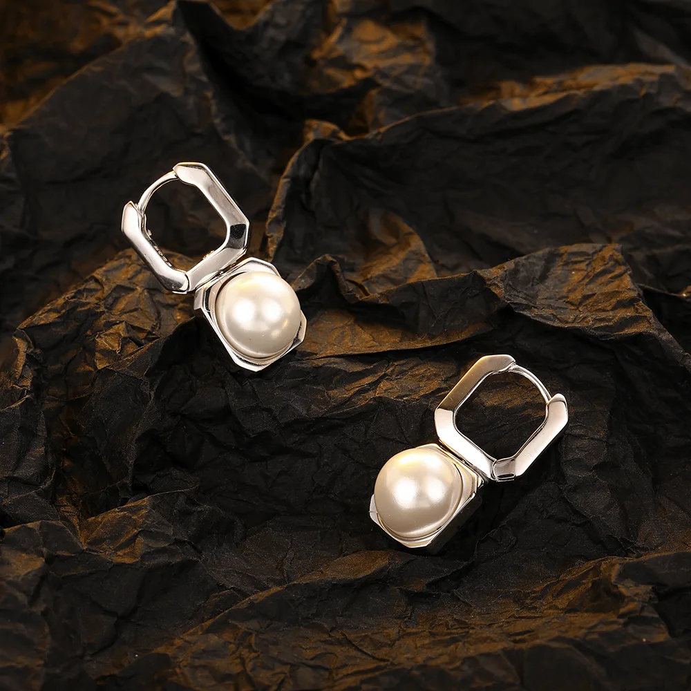 Boucles d'oreilles pendantes en argent regardé 925 pour femmes, perle de coquillage, piercing d'oreille géométrique, mode, bijoux fins, timbre pur