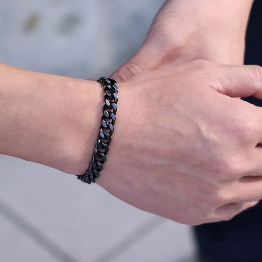 Men Black Snake Bone Cuban Chain Bracelet Biker Accessories