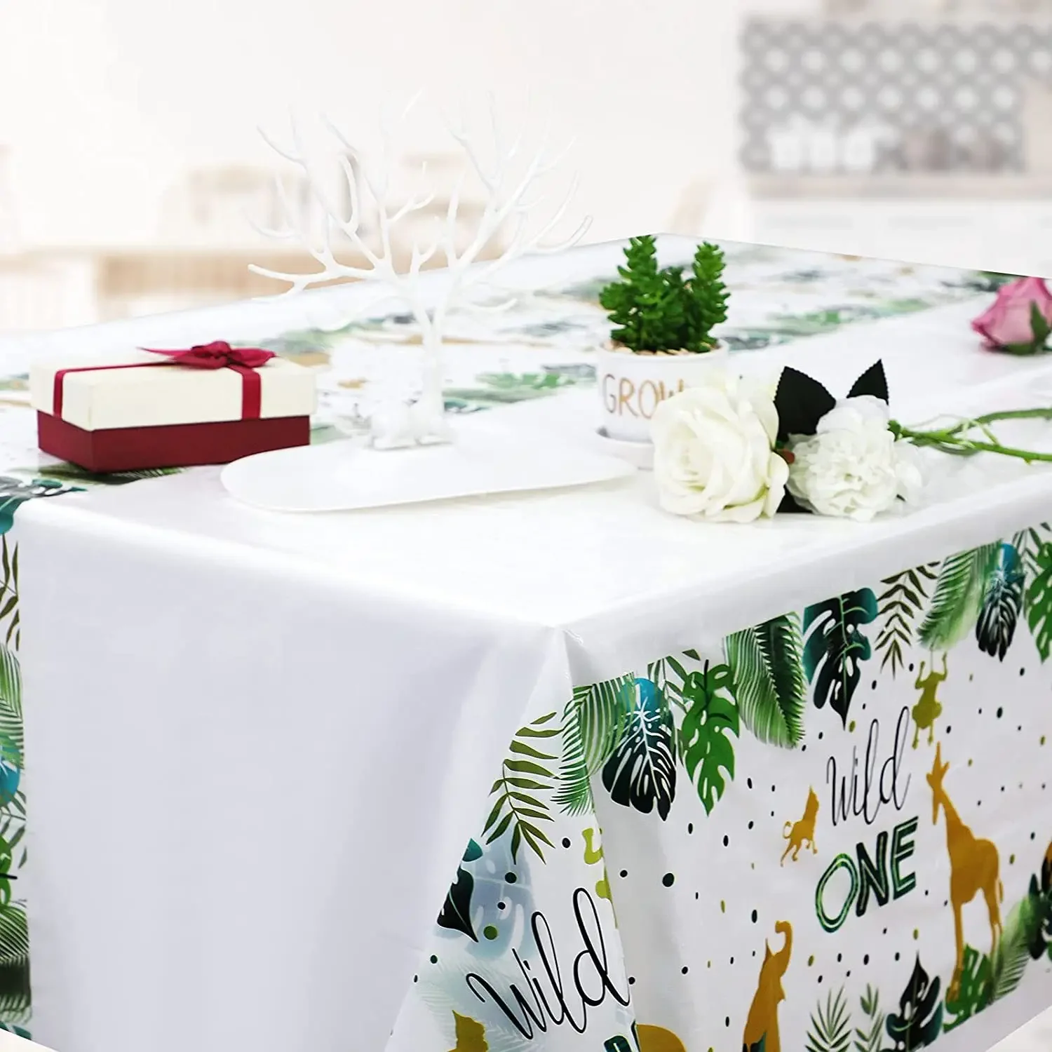 

Wild One Disposable Table Cloth Jungle Safari Baby One 1st Birthday Table Cover Wild Happy First Birthday Party Decor Tablecloth