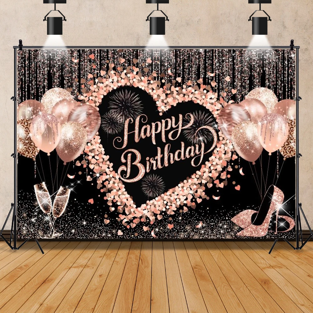 Photo Backdrop Fabulous Women 18 30 40 50th Birthday Party Balloon High Heel Rose Champagne Photography Background photo backdrop