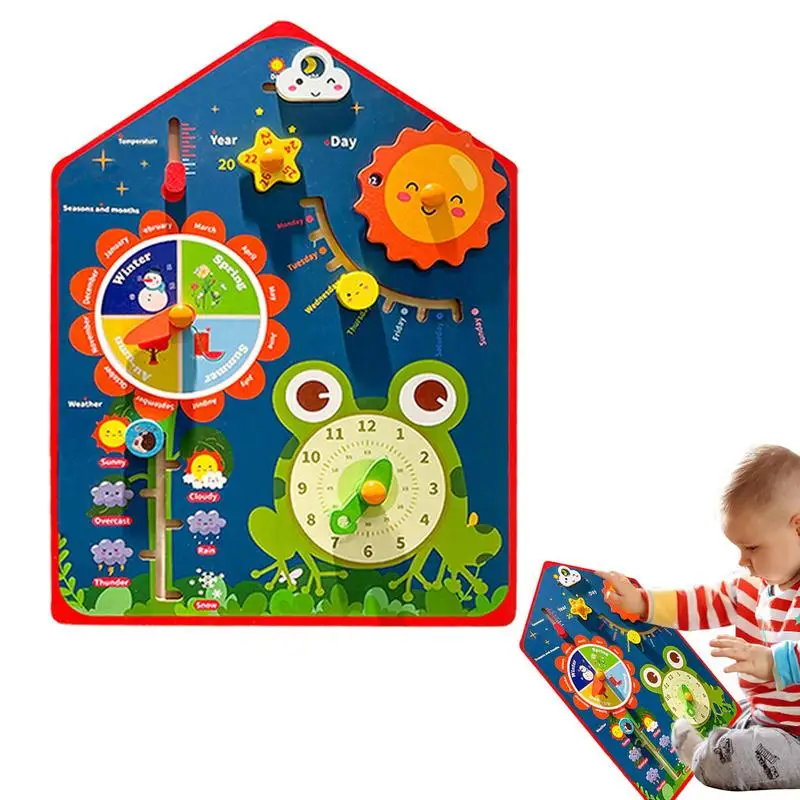 

Wood Learning Clock Calendar For Kids Weather And Seasons Montessori Clock Calendar Toy For Preschoolers