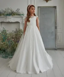 Puffy Dresses For Girls High Collar Bow Communion Dress  Flower Girl Dresses