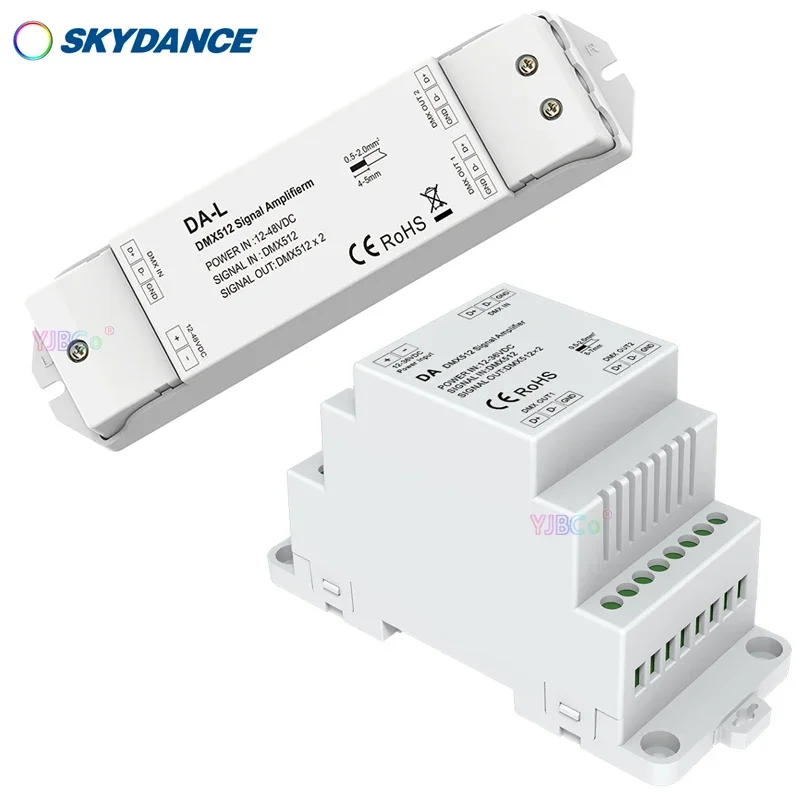 Skydance RGBW Light tape 2 Channel DMX 512 Signal Amplifier Din Rail 12V 24V 36V for RGBW LED Strip 2CH DMX512 Signal Extender e26 e27 light socket extender