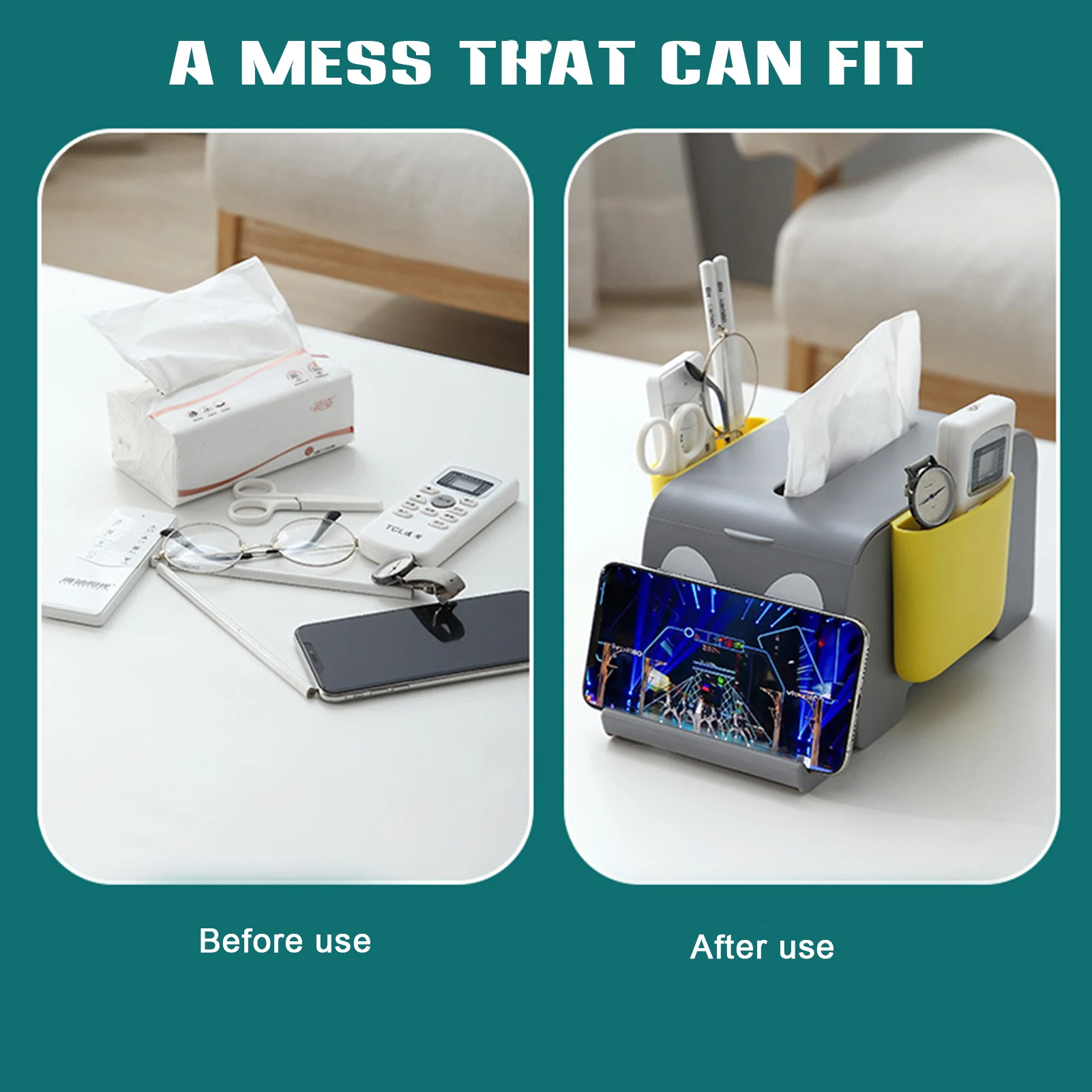 Plastic Phone Holder Multifunctional Remote Control And Tissue Organizer Elephant Shape Pvc+hips Phone Holder Napkin Storage