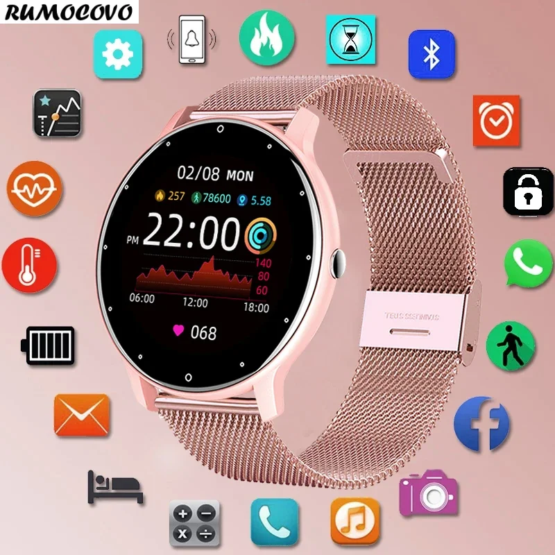 

RUMOCOVO® Smart watch Ladies Full touch Screen Sports Fitness watch IP67 waterproof Bluetooth For Android iOS Smart watch Female