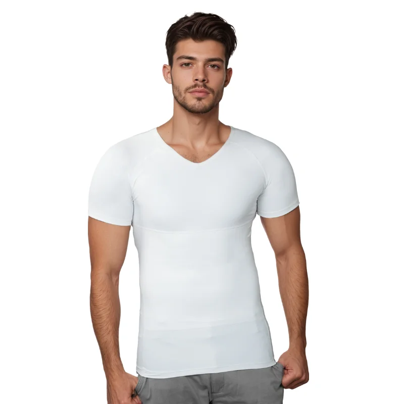 メンズ V ネック コンプレッション シャツ おなかコントロール 痩身アンダーシャツ、ベリーフィット ボディシェイパー 仕事 オフィス 日常着 快適