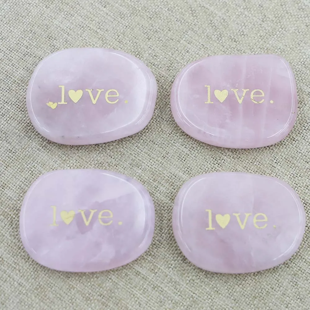 Natural Stone Rose Quartz Crystal Ellipse Irregular Letters LOVE Ornament Reiki Charm Fashion Home Decoration Holiday Gift 10Pcs