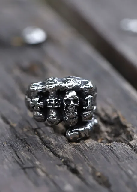 Anello Uomo Teschio In Acciaio Inossidabile 316L - Stile Gotico Hip Hop, Dimensioni 17-30 - Foto 8