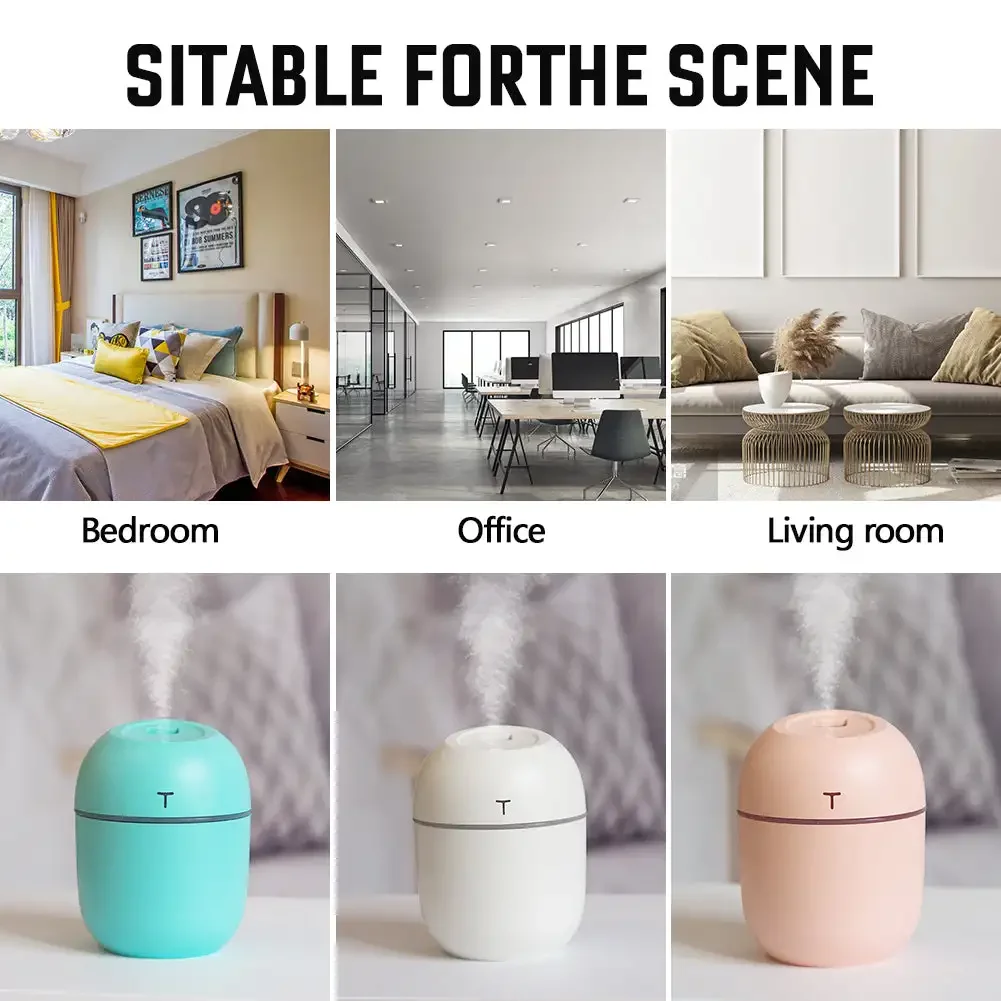220ML Mini Air Humidifier Night Light USB Plug-in Cool Mist Sprayer Car Bedroom Office Home
