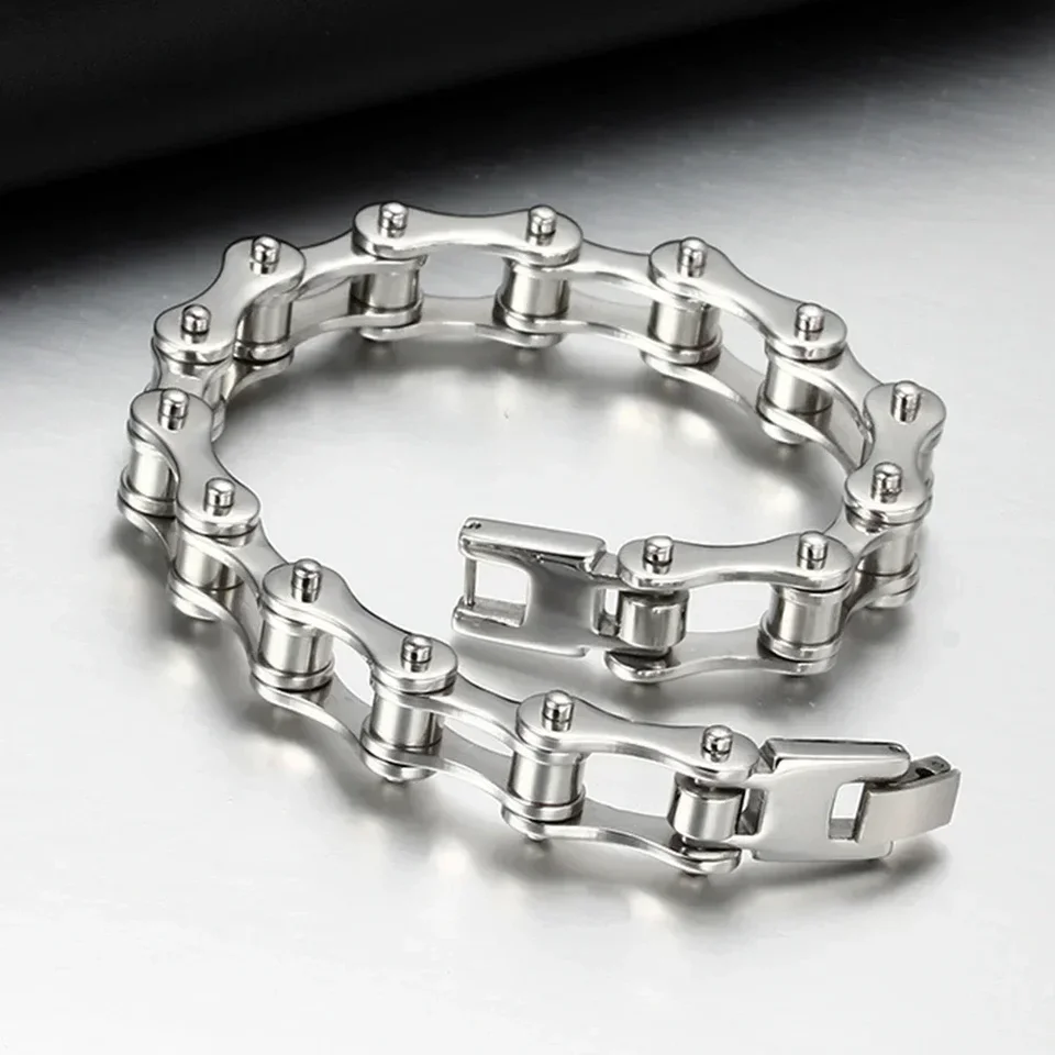 23 Mm Schweres, Großes Herren Elstahl Motorrad Fahrradkettenarmband, Punkrock