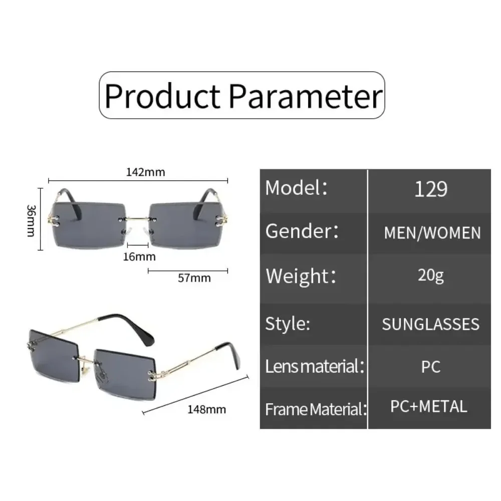 Vintage Fashion 2025 New Sunglasses Rimless Frameless Rectangle Shades Gradient UV400 Summer Traveling Sun Glasses for Women