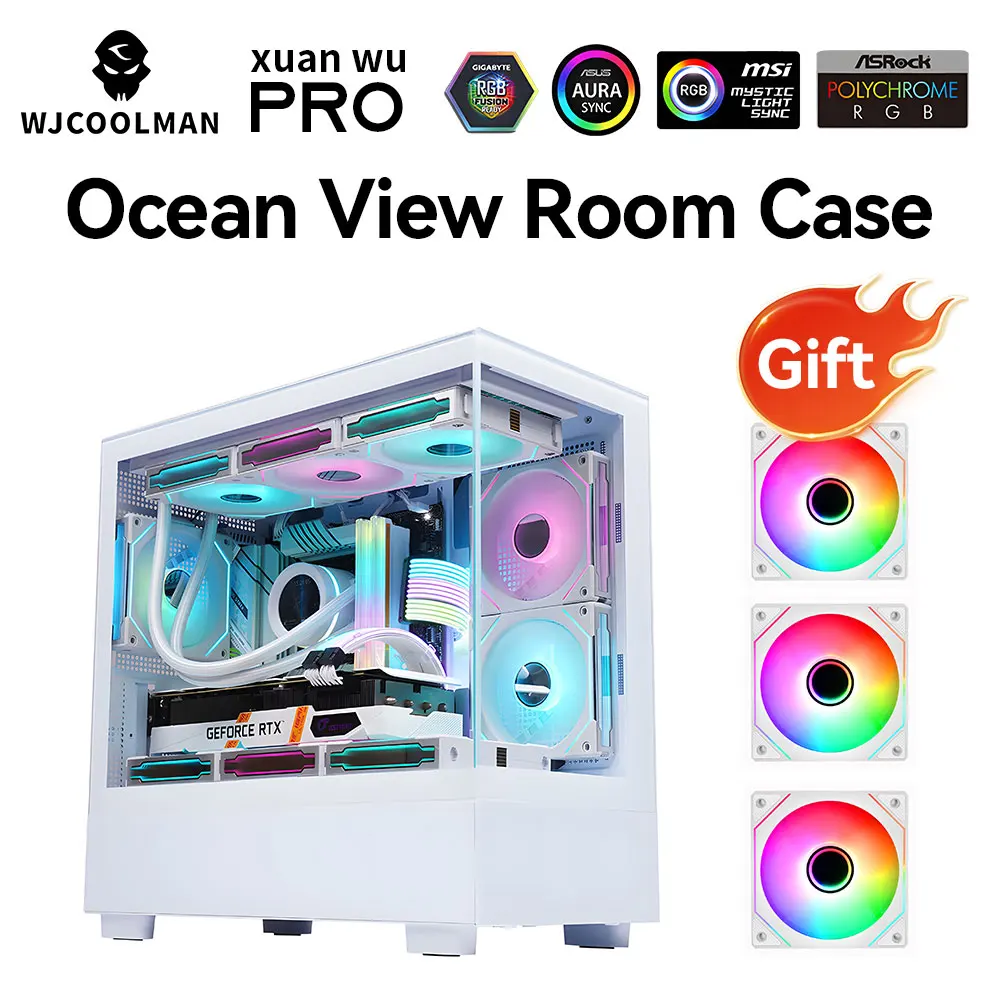Xuanwu PRO Black PC Case Sea View Room Gaming Computer Desktop M-ATX Motherboard With 3 ARGB Fans Support 4090 Graphics Card