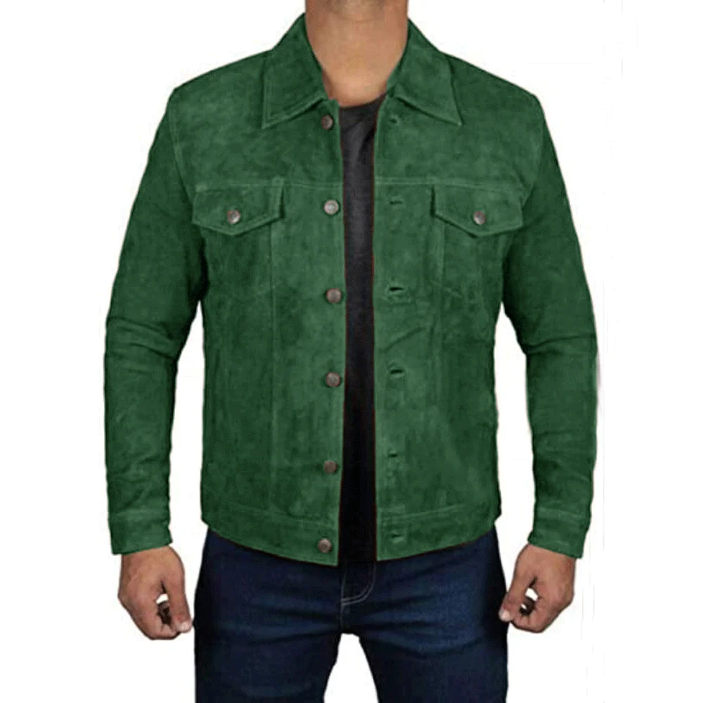 Men's Suede Jacket Retro Punk Single Breasted Hooded Jackets for Motorcyclists