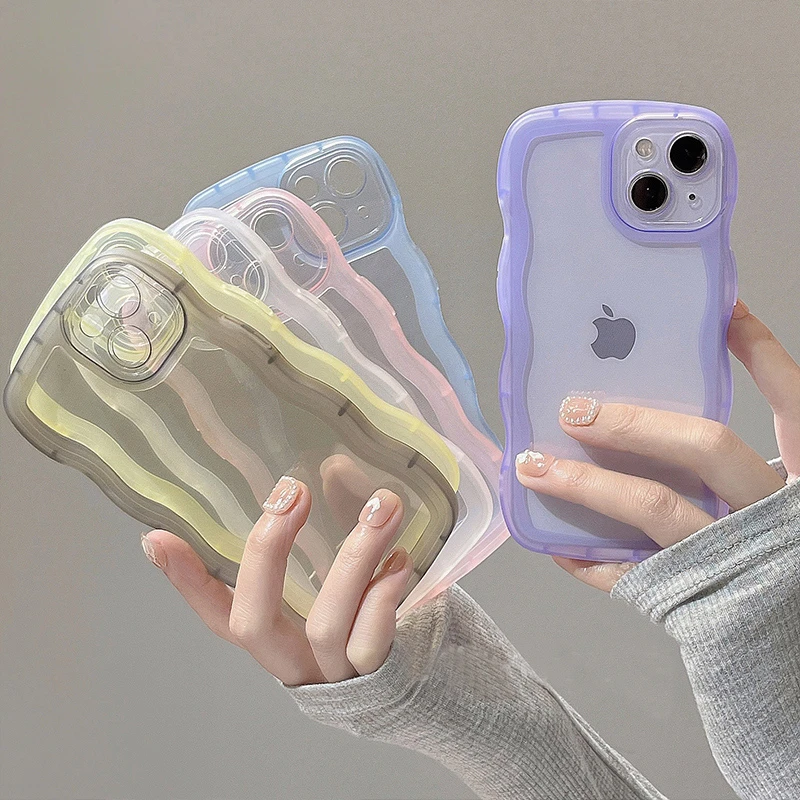 Transparent Cute Curly Wave Case For Iphone 11 13 12 Pro Max Xs Xr X 7 8 Plus Shockproof Clear Soft Silicone Cover Mobile Phone Cases Covers Aliexpress