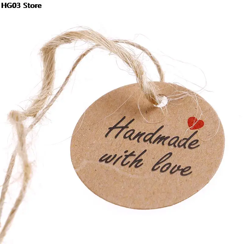 Kraft Paper Tags 100pcs/lot Handmade With Love Labels Hang Tags Blank Kraft Paper With 20m String Tag Labels Party Favors Gift