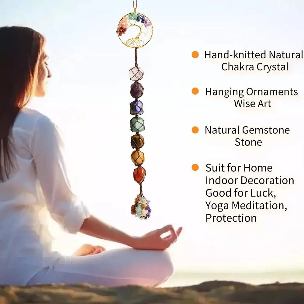 Carillon à Vent 7 Chakras Avec Pierres Et Tubes En Aluminium - Décoration De Jardin Et Méditation