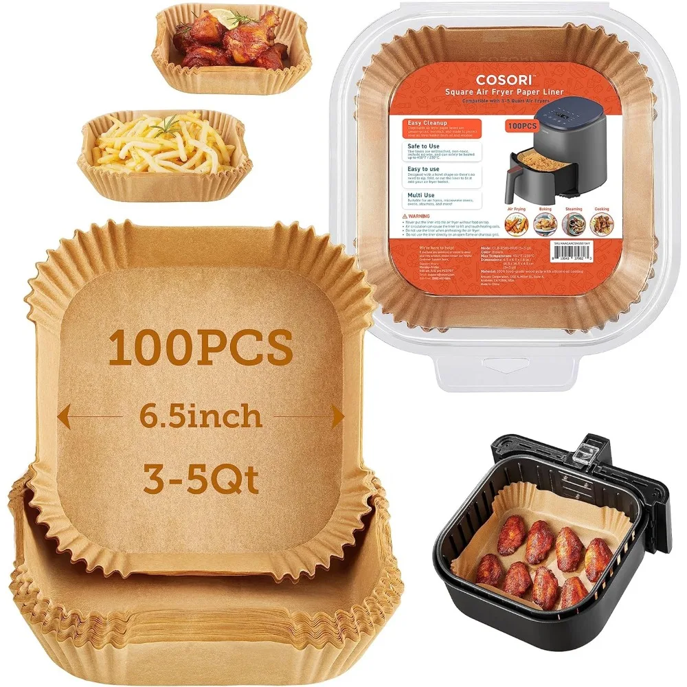 Small Air Fryer Oven 2.1 Qt, 4-in-1 Mini Airfryer, Roast, Reheat, Low-noise & 100 PCS Square Disposable Paper Liners, Non-Stick 4