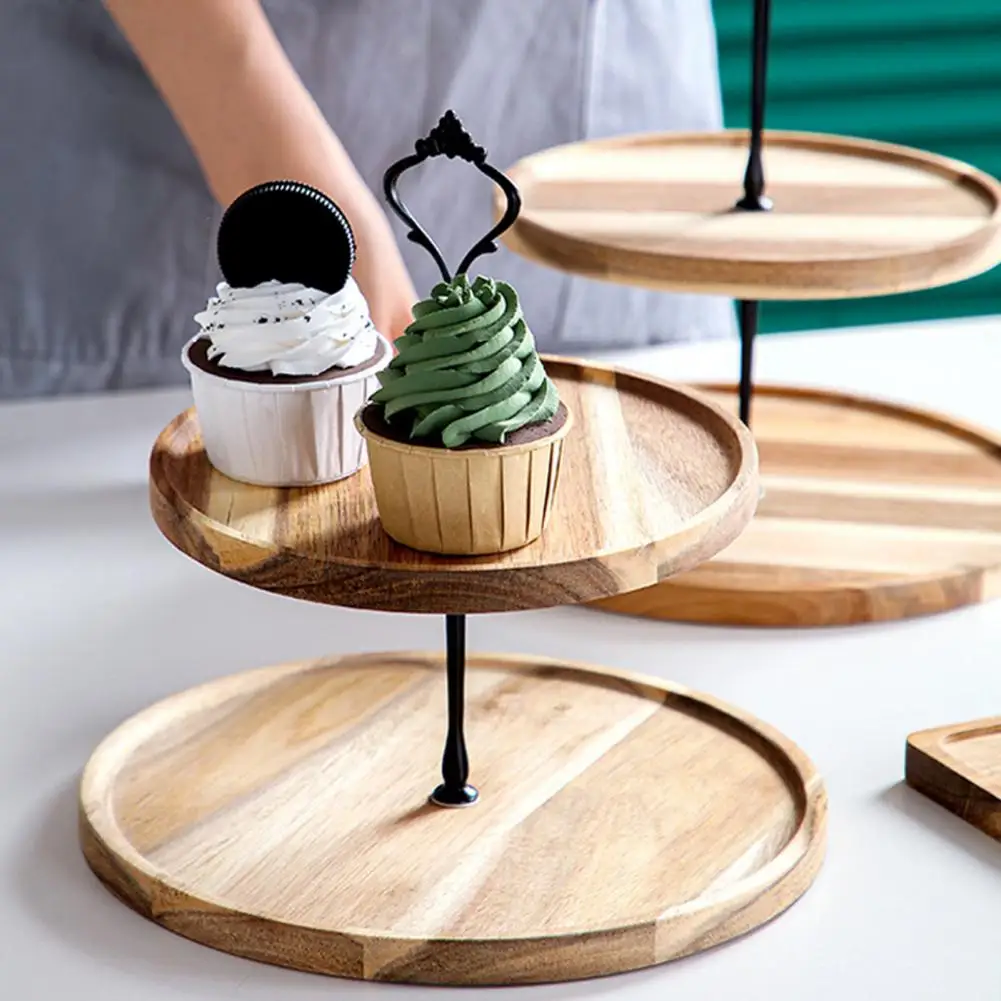 Snack Plate with Handle Removable Wooden Double Triple Layers Cake Stand  Tea Party Supplies - AliExpress
