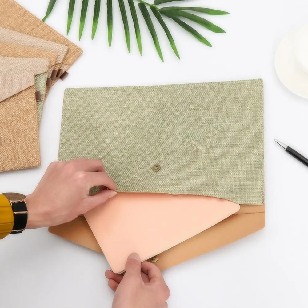 

Storing Conference Materials Faux Cotton Hemp Felt A4 Snap Button File Bag Office Accessories