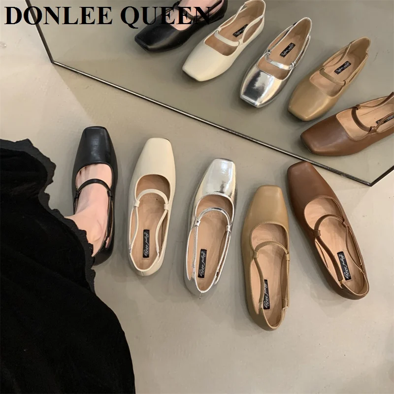 

2023 Spring Women Flats Shoes Square Toe Slip On Vintage Soft Ballet Female Casual Loafer Comfort Moccasin Brand Mary Jane Mujer