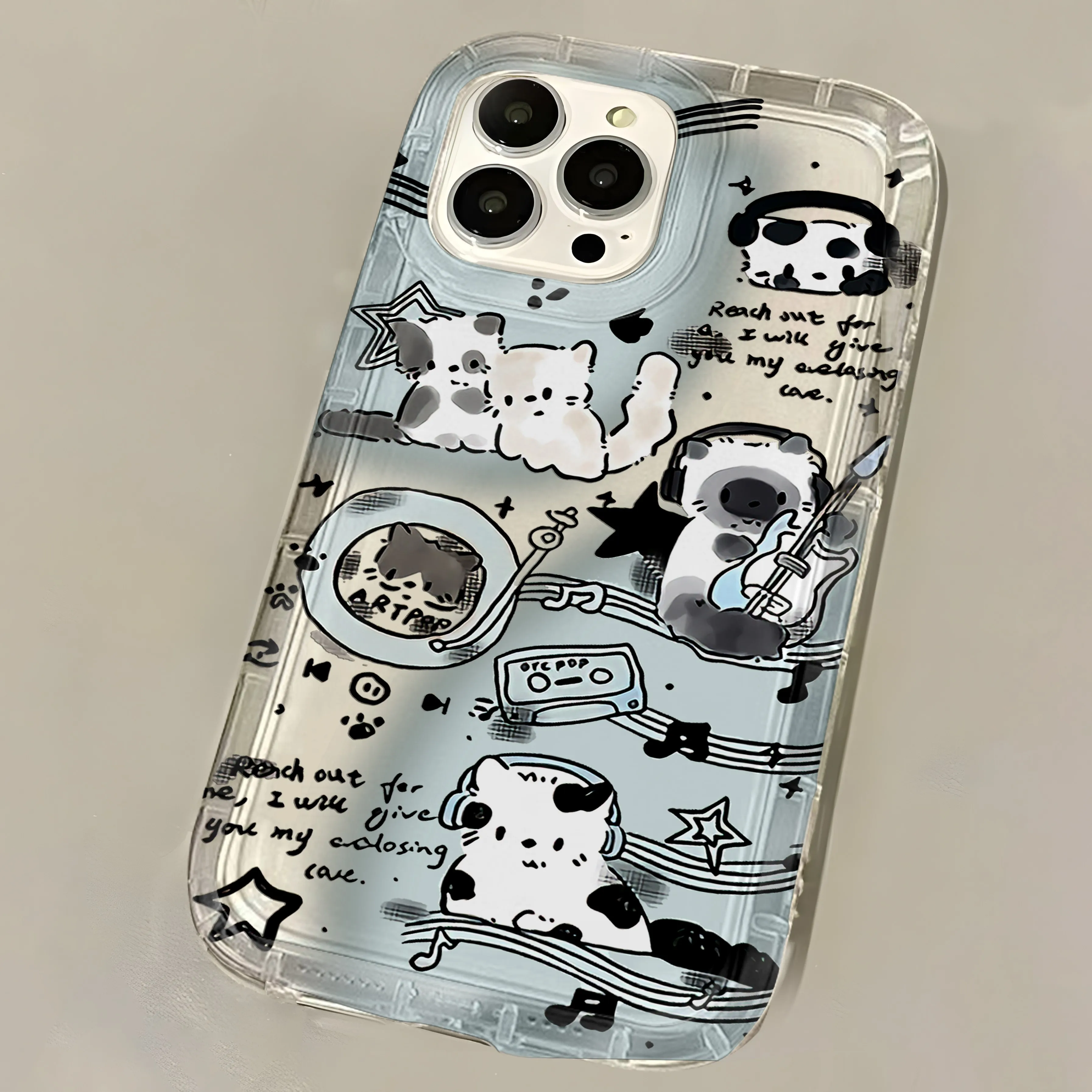 Black Guitar Music Cat Transparent Phone Case
