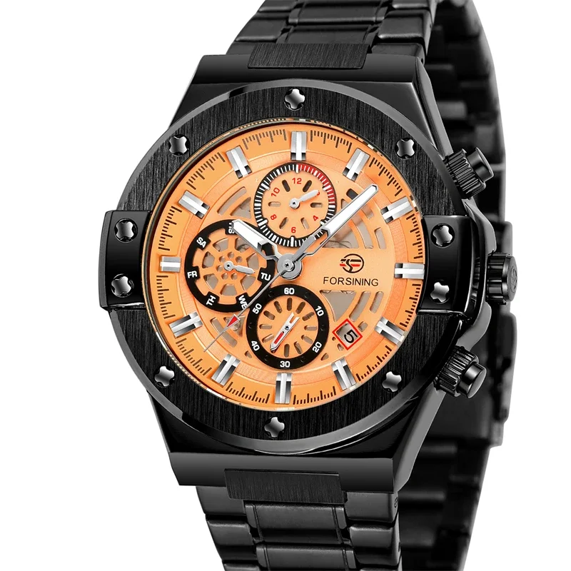 

Classic Skeleton Watch for Men Luminous Hands Mechanical Watches Stainless Steel Strap Luxury Brand Wristwatch