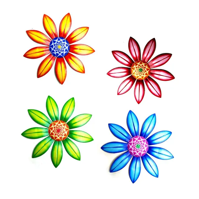 1 Db Fém Virág Kézműves Fali Művészet Szobor Lógó Dísz Kék Sárga Zöld Rózsaszín Beltéri Kültéri Nappali Kerti Dekoráció - Image 5