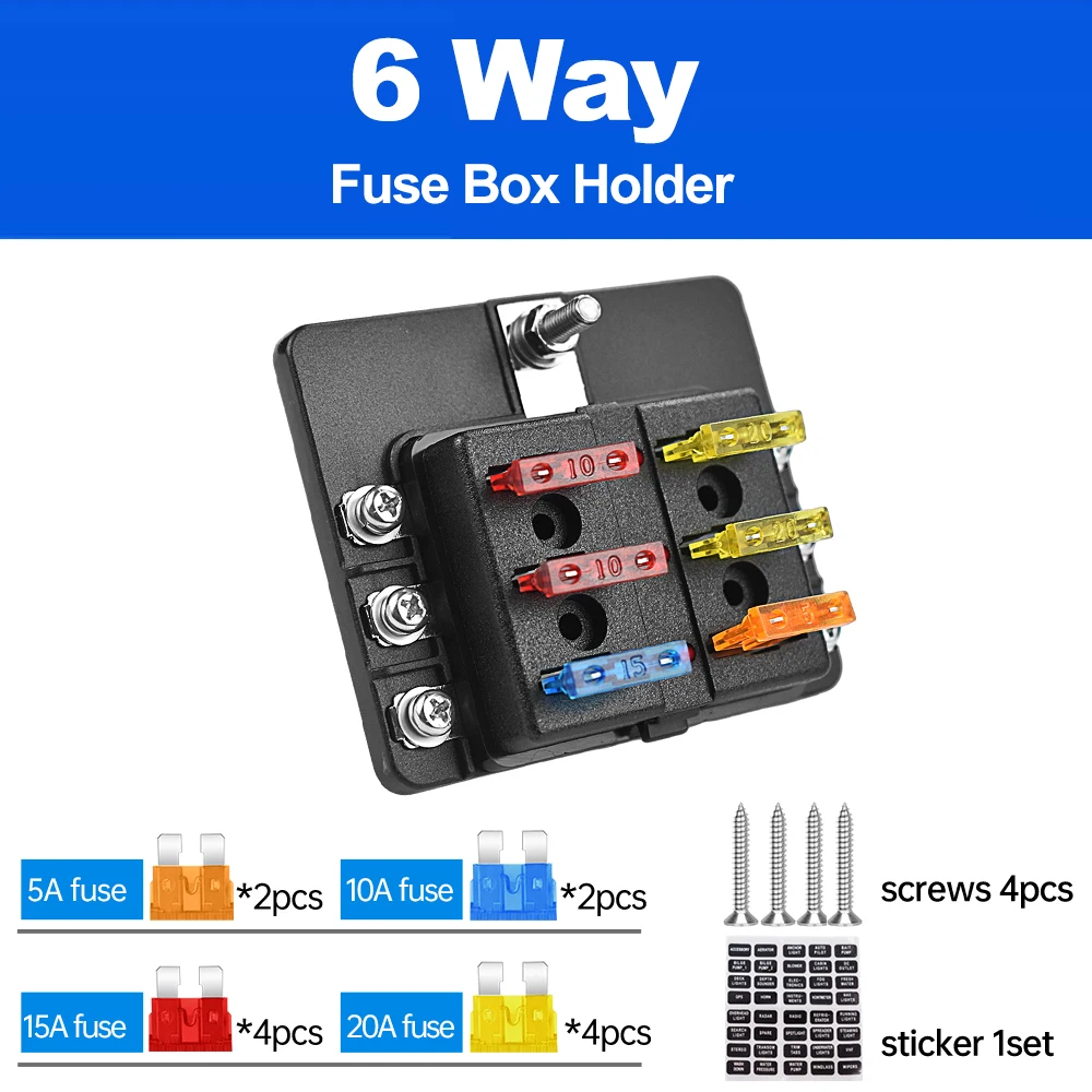 DaierTek 12 Ways Blade Fuse 12V 32V Car Boat Fuse Box Holder Plastic Cover for Power Panel Board Camper RV Accessories