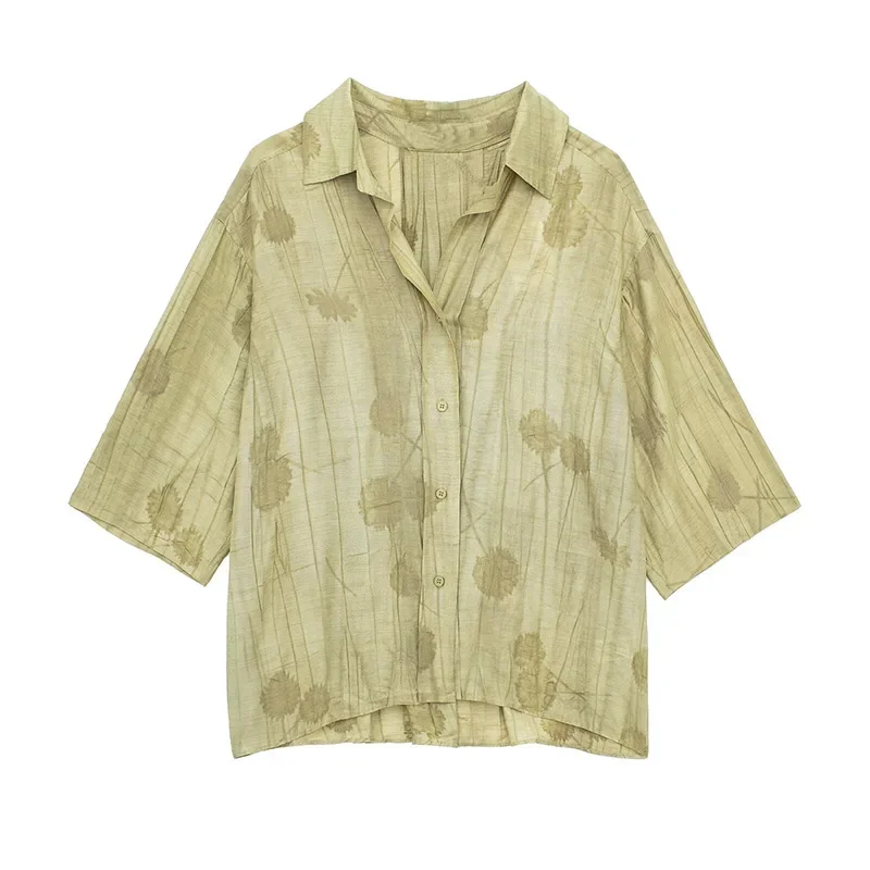 Conjunto de pantalones largos de lino con estampado tie-dye para mujer, camisas de media manga con solapa y botonadura sencilla, pantalón de pierna ancha con cordón ajustable, 2 piezas