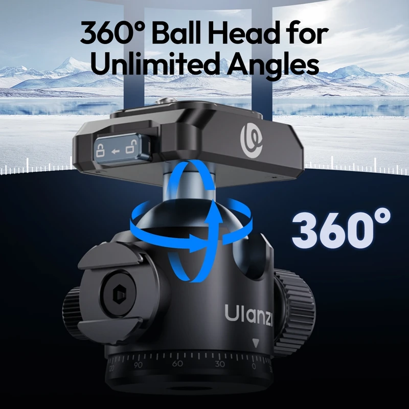 Ulanzi T100 Uka Quick-Release Ball Head with 360° Adjustable Cold Shoe 6KG Load for Portrait Landscape Livestreaming Vlog Shots