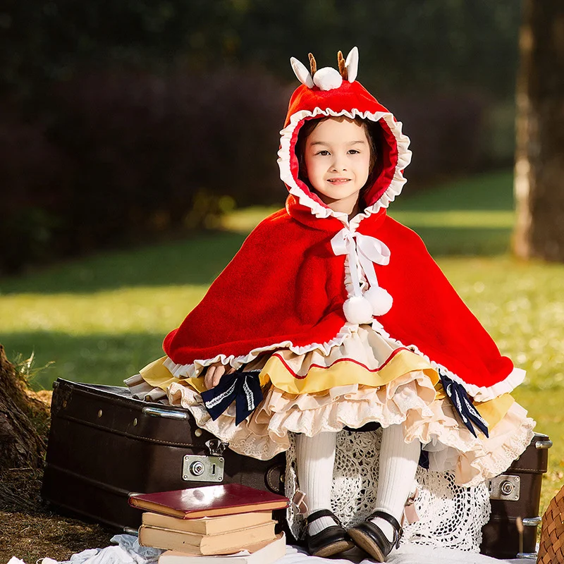 Winter New Girls' Plush Thickened High-density Rabbit Hair Girls Lolita Cape Shawl Coat