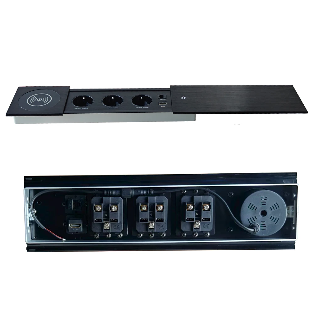 MANLEIKE Table Hidden Socket Embeded Sliding Cover Desktop Outlet Conference Office Socket With wireless charge,Network,Hdmi 2