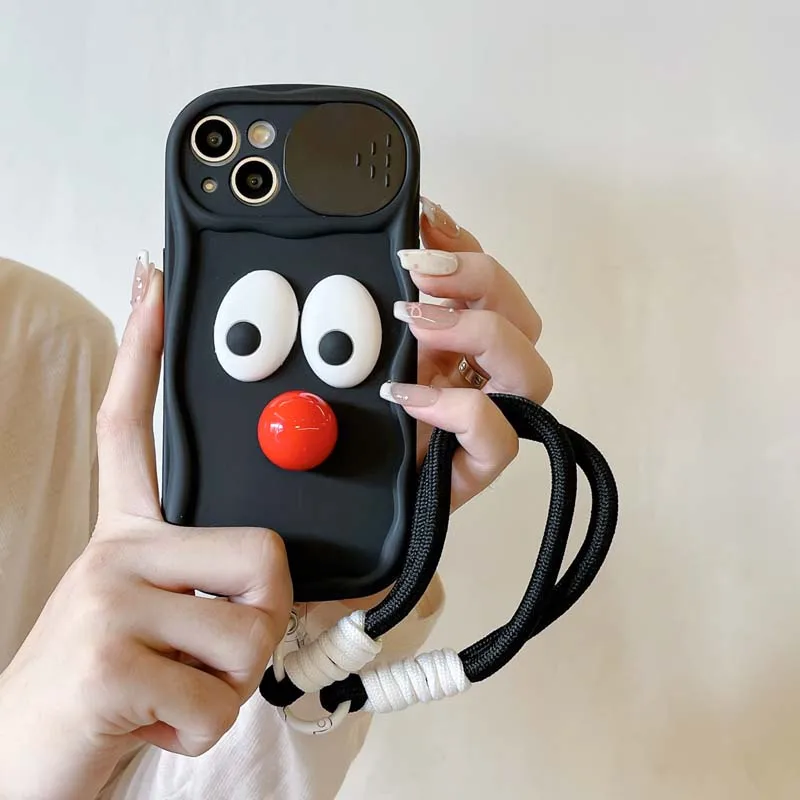 Tecknade ögon Handledsrem Mjukt skal för iPhone 14 Pro Max 15 Plus Kameralinsskyddsfodral för iPhone 11 12 13 14 15 Pro Max_voghion.com