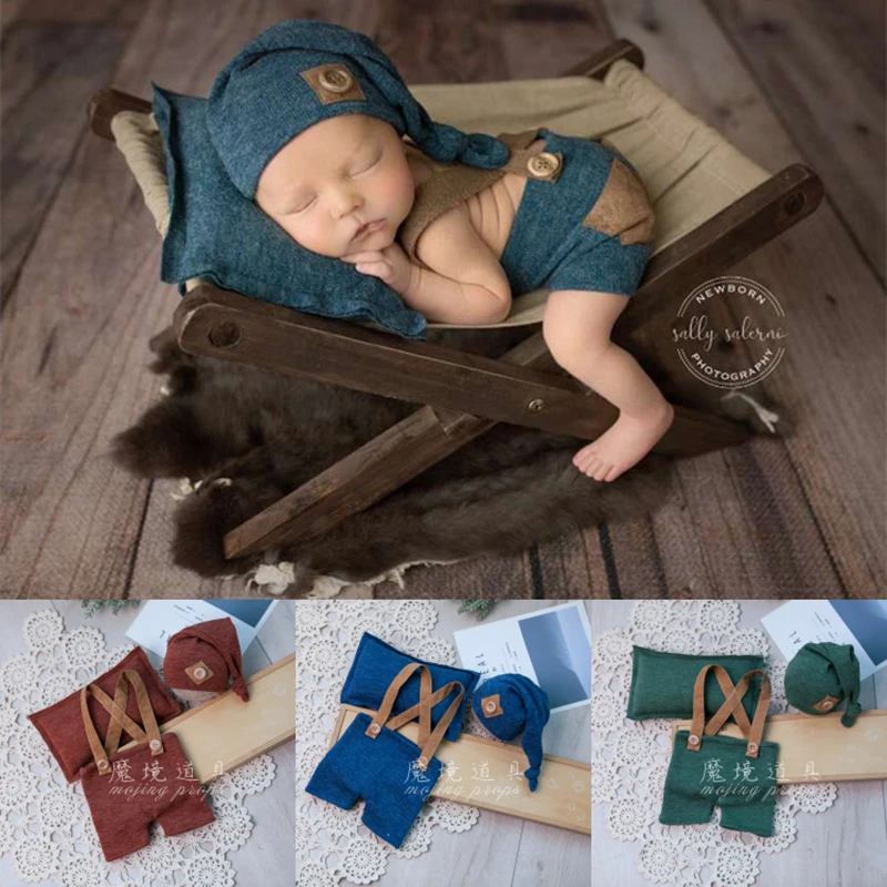 Dvotinst Newborn Photography Props for Baby Boys Suspenders Bodysuit Outfit Hat Pillow Fotografia Accessories Studio Photoshoot dvotinst newborn photography props for baby girl lace outfits bodysuit headband pillow fotografia accessories studio photo props