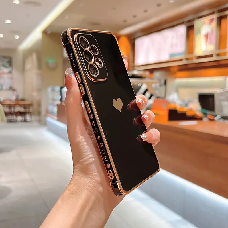 Electroplated Love Heart Shockproof Phone Case with Lens Protection
