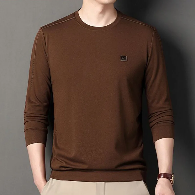 Comfortable Casual Round Neck Men's Solid Color Sweatshirts Autumn Winter Trend Loose Long Sleeve All-match Tops Male Clothes