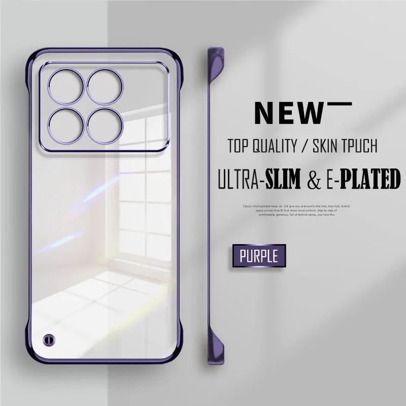 Enhanced Transparent Slim Frameless Phone Case with Lens Protection and Plated Back Cover