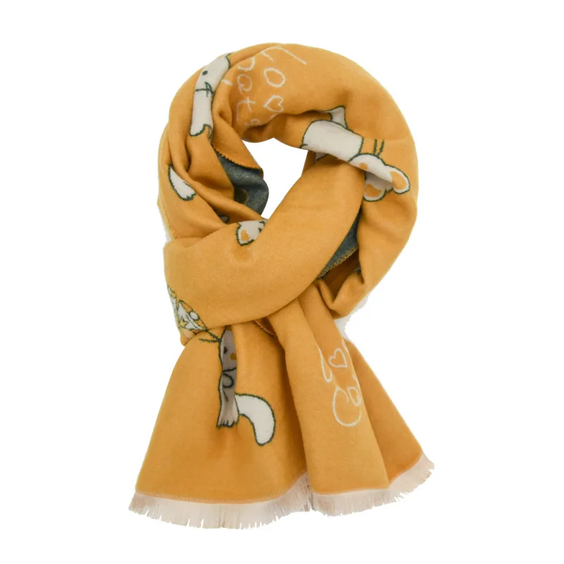 Cute Cartoon Cat Printed Children's Scarf for Boys and Girls Fashion Winter Imitation Cashmere Windproof Warm Scarves Shawl Gift
