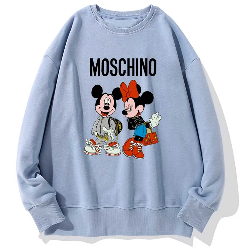 Disney Stylish Mickey Minnie Mouse Cartoon Letter Print O-Neck Pullover Unisex T-Shirt Long Sleeve  Loose Tops S - 3XL 9 Colors