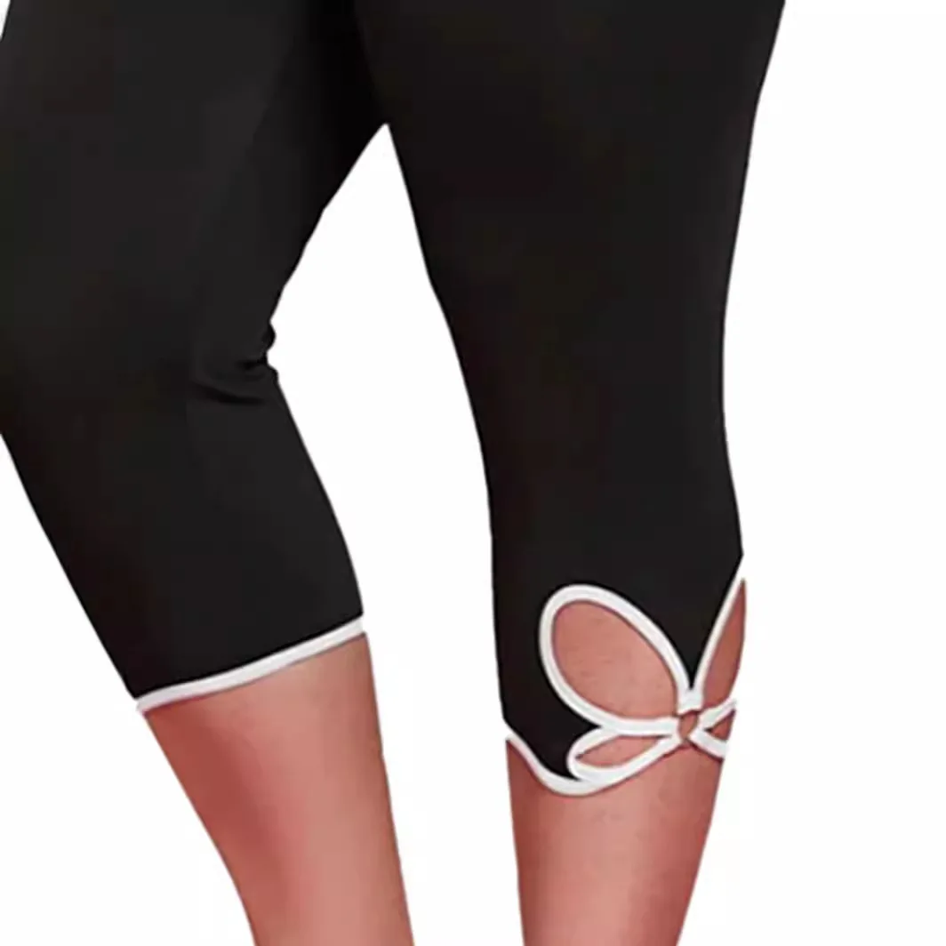 Women Lace Hollow Out Plus Size Black Sports Leggings New Big Size High Elastic Slim Hollow Seven Inch Straight Leg Pants